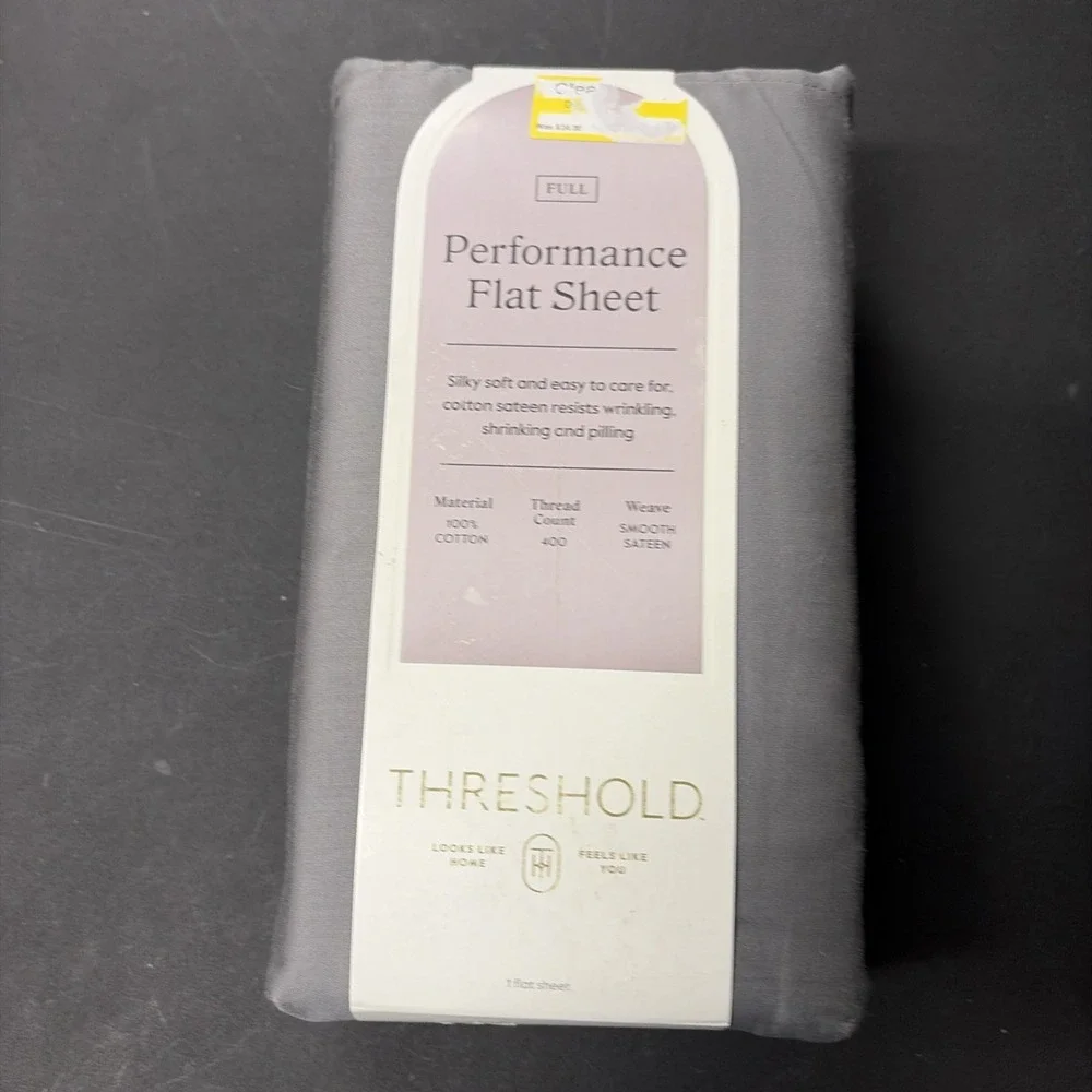 Full 400 Thread Count Performance Flat Sheet Dark Gray Threshold: Cotton 20540